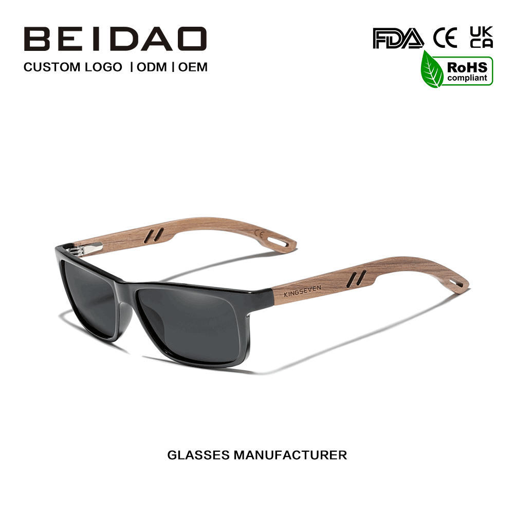 ຄລາສິກທໍາມະຊາດສີດໍາ Walnut TR90 ແວ່ນຕາກັນແດດກອບ