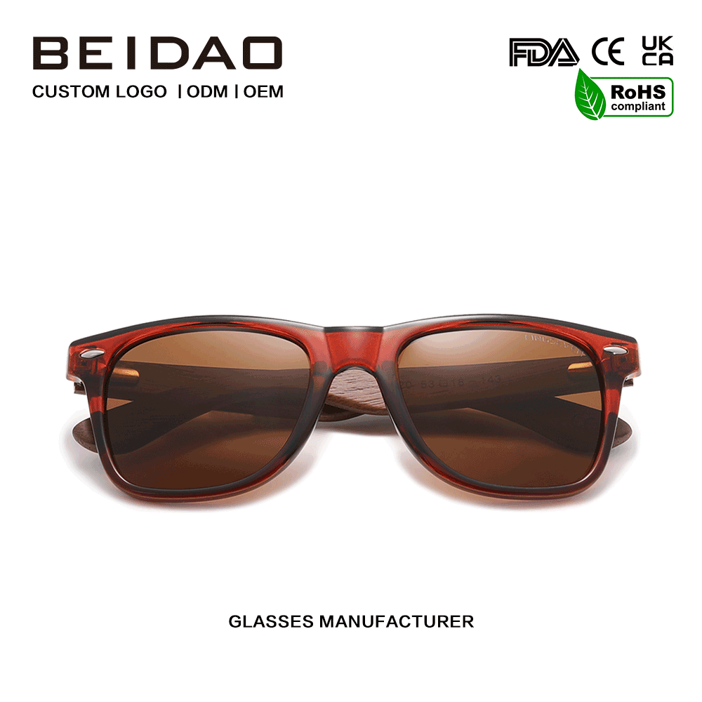 ຄລາສິກ Walnut Polarized ຕ້ານການສະທ້ອນແສງແວ່ນຕາ Retro