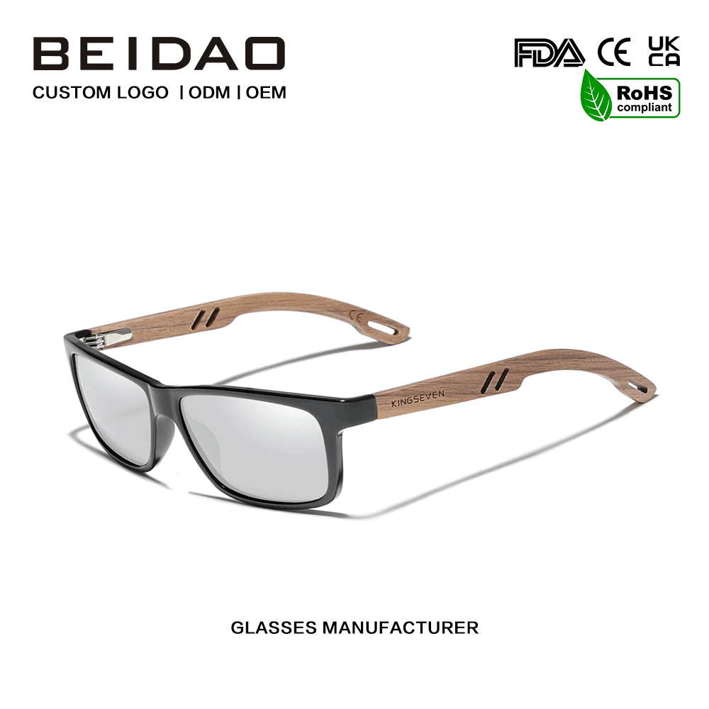 ແວ່ນຕາແວ່ນຕາກັນແດດແບບ Walnut Frames ທີ່ເຮັດດ້ວຍມື