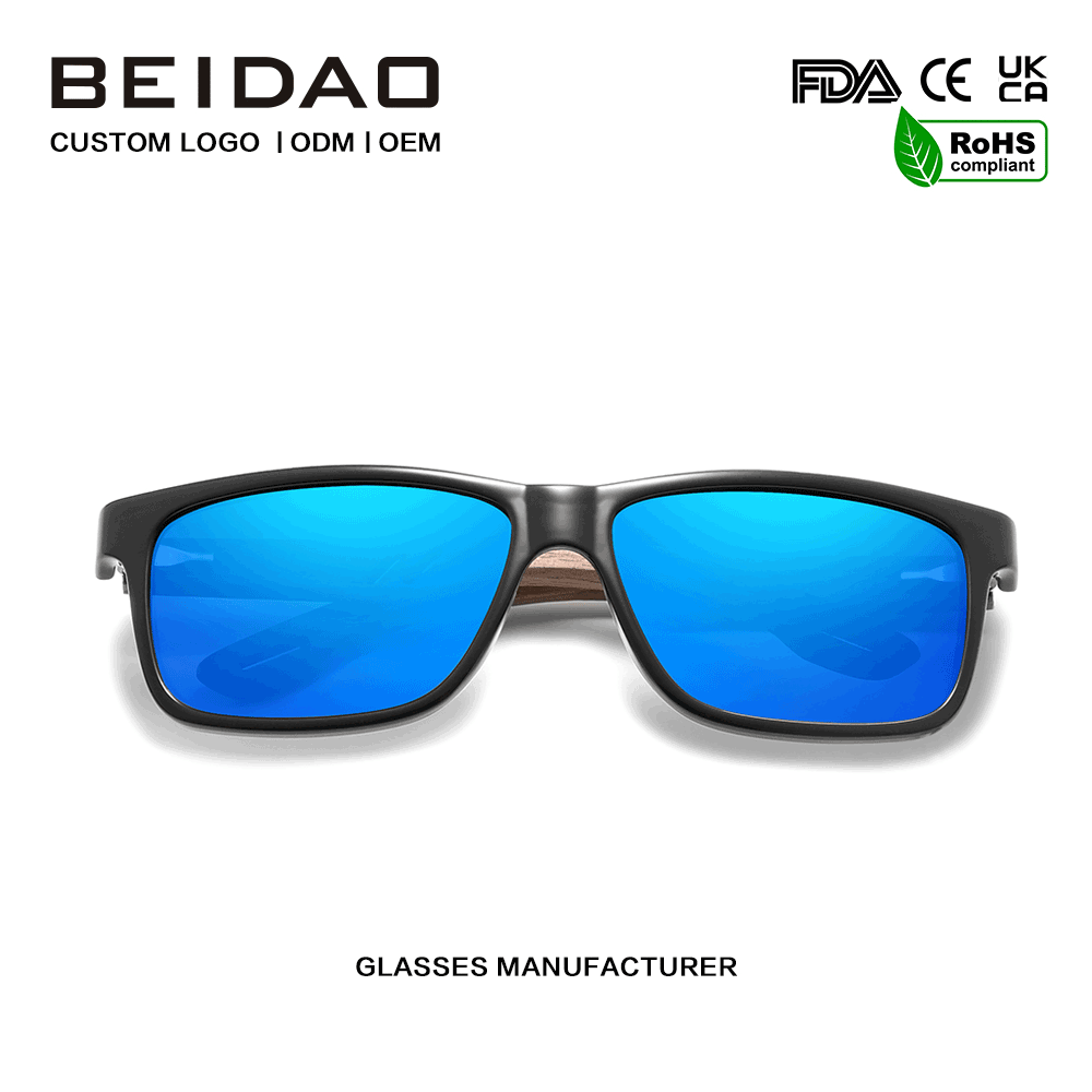 ສໍາລັບ Unisex Walnut Frame Blue Polarized Sunglasses