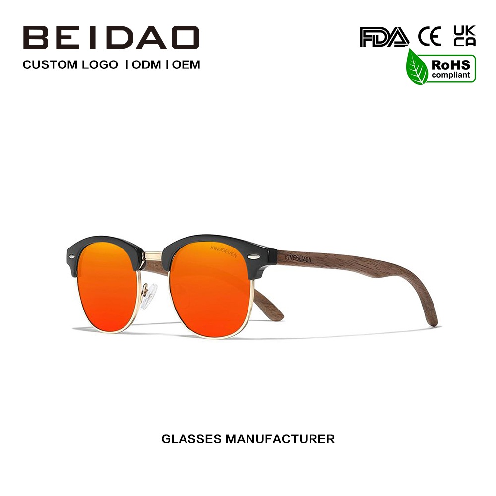 ແວ່ນຕາຜູ້ຊາຍເຮັດດ້ວຍມື Polarized Walnut ແວ່ນຕາກັນແດດໄມ້