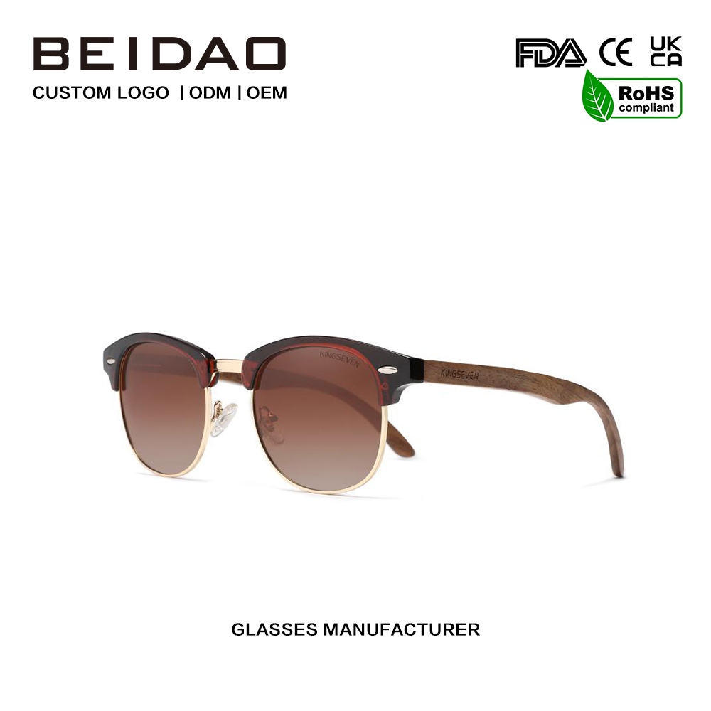 ແວ່ນຕາກັນແດດໄມ້ Walnut Polarized ສີນ້ຳຕານ