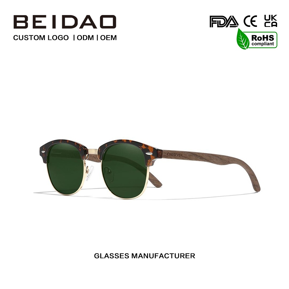 ສີຂຽວ G15 ແວ່ນຕາກັນແດດໄມ້ Walnut Polarized