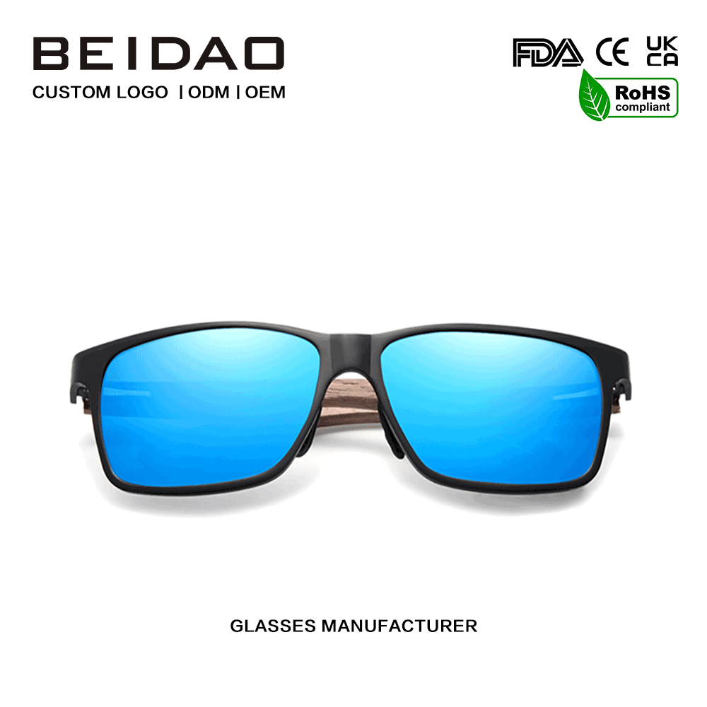 ແວ່ນຕາກັນແດດ Polarized Wooden Square ທີ່ເຮັດດ້ວຍມື