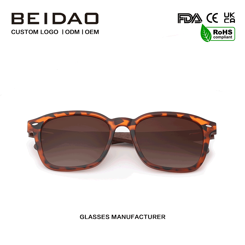ແວ່ນຕາກັນແດດ Polarized ຂອບໄມ້ Wlanut TR90 ທີ່ມີຄຸນນະພາບສູງ