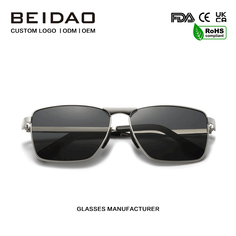 Luxury Alloy Square UV400 TAC Lenses ແວ່ນຕາກັນແດດຂັບລົດ