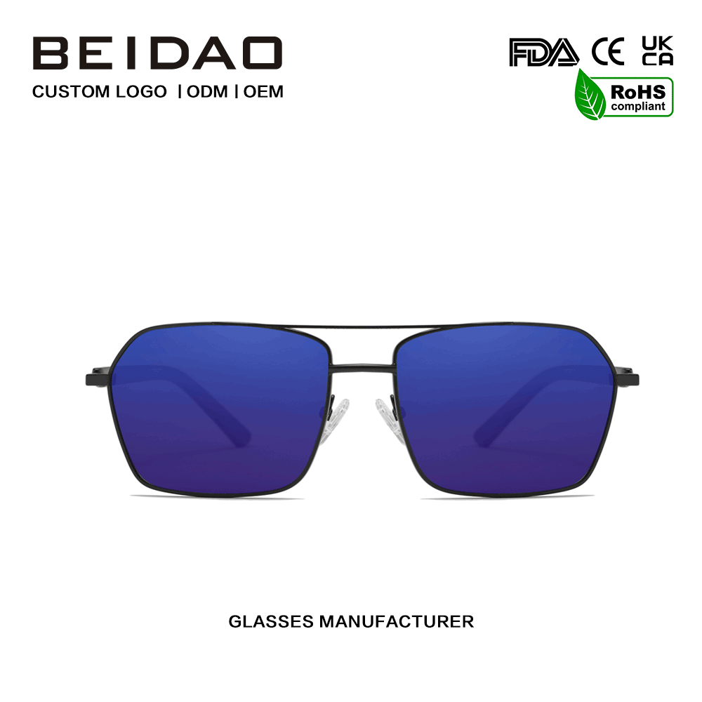 Modern Retro Aluminum Alloy Blue UV400 Lens Sunglasses ຂັບລົດ