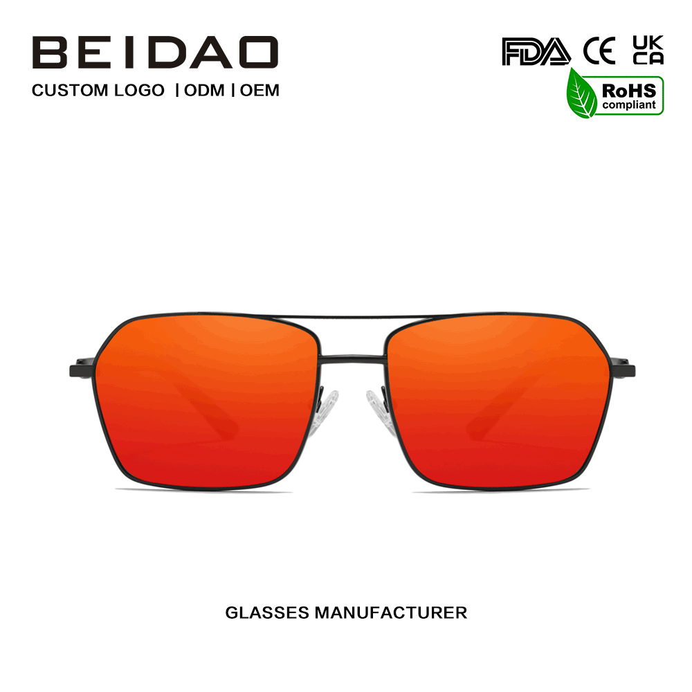 Modern Retro Aluminum Alloy Red UV400 Lens ແວ່ນຕາກັນແດດຂັບລົດ