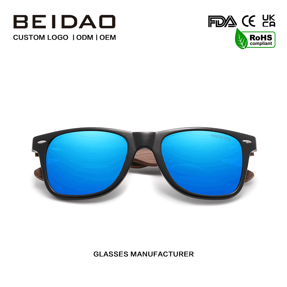 ແວ່ນຕາກັນແດດ Walnut Anti-Retro Blue Lens ທີ່ທັນສະໄຫມ