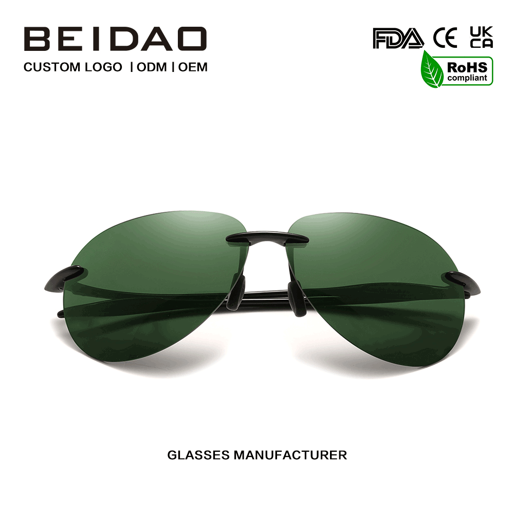 New Designer Ultralight TR90 ແວ່ນຕາກັນແດດແບບບໍ່ມີຂອບສີຂຽວ