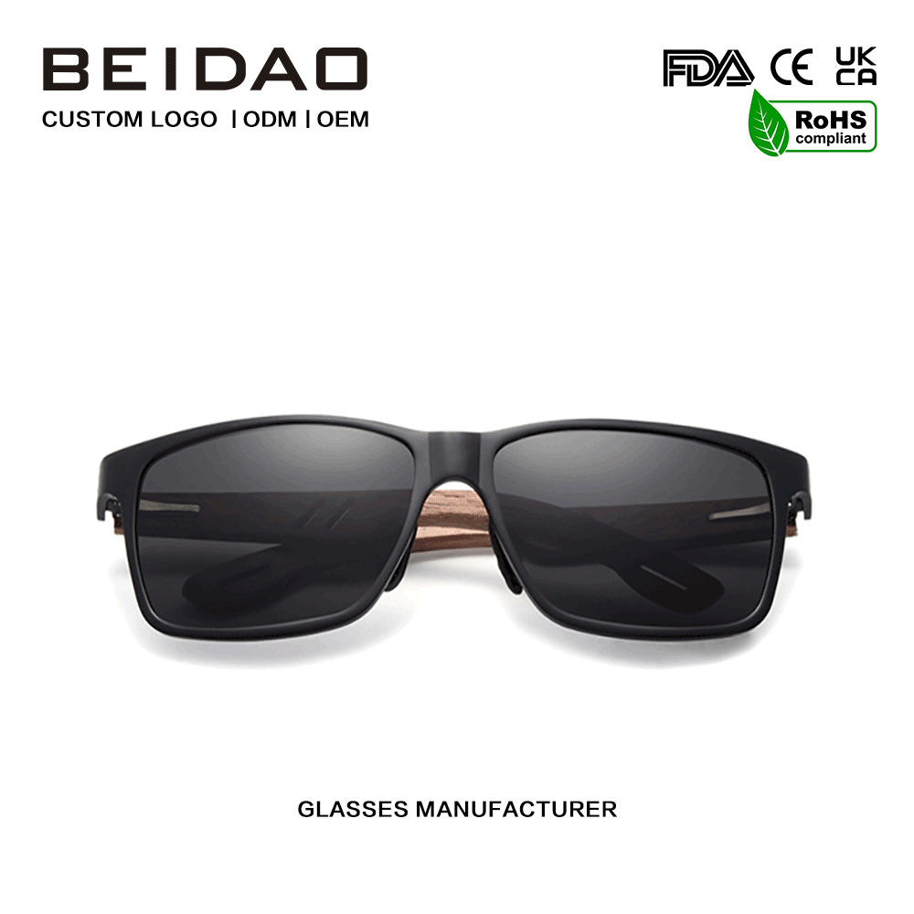 Unisex Designer Wooden Square Polarized ແວ່ນກັນແດດຕ້ານລັງສີ