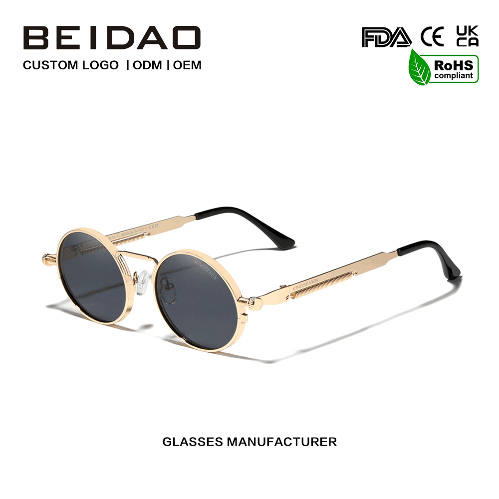 ແວ່ນຕາກັນແດດແບບ Vintage Steampunk Polarized Metal Sunglasses
