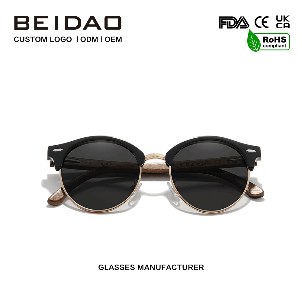 ແວ່ນຕາກັນແດດ Polarized ເຄິ່ງຂອບໄມ້ Walnut